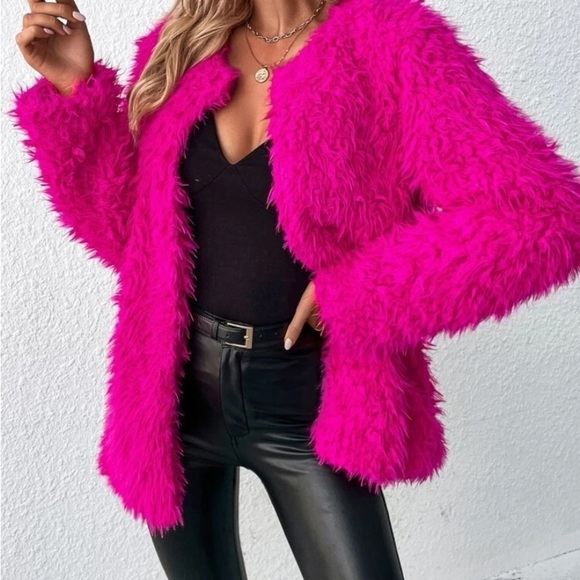 Pink fuzzy soft cozy cardigan jacket - Picture 1 of 5